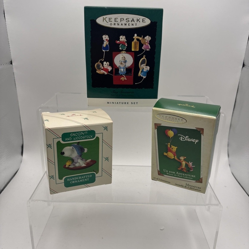 Lot of 3~Hallmark Ornaments~Tiny Treasures/Up for Adventure/Snoopy and Woodstock